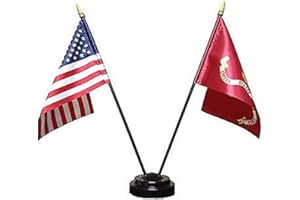 Ruffin Miniature U.S. Marine Corps and American Flag Desk Set (Black Base)