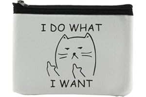 HANDMADE I Do What I Want Cute Cat Coin Purse Wallet Pouch For Women | Small Card Change Bag With Zipper | Mini Travel Purse For ID Case | Makeup Card Novelty Bag
