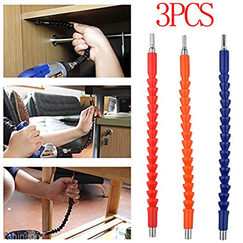 Shan-S 3 Pack Screwdriver Electric Flexible Shaft,Flexible Screwdriver Electric Flexible Shaft Kit with Screwdriver Head Holder,11.8 Inch Magnetic Quick Connect Drive Shaft Tip for Electric Drill