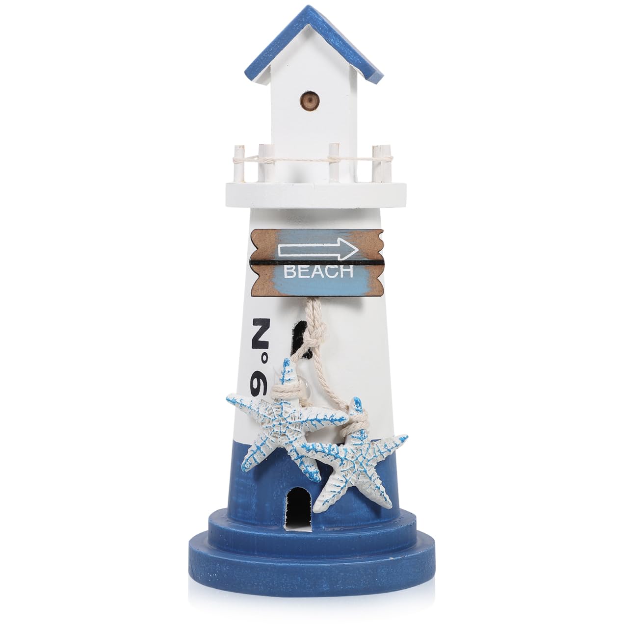 HONMEET Lighthouse Ornament Coastal Nautical Decor Wooden Lighthouse for Desktop Tabletop Beach Theme Party Seaside Decoration 8.66In Tall