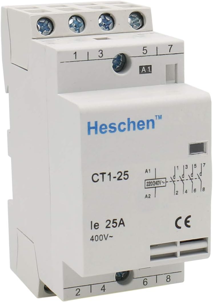 Contattore Elettrico Heschen CT1-25 - 25A, 2NO, Bobina 12V DC, Montaggio DIN