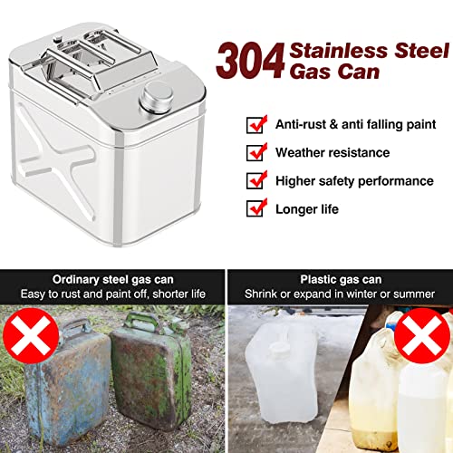 INCLAKE Stainless Steel Gas Can, Tight Sealed Thickened Fuel Can, Emergency Backup Metal
