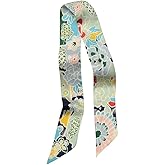 JERLA 100% Mulberry silk Scarf Head Hair Ribbon Handbag Handle wrap Tie Bundle Neckerchief Scarf for women