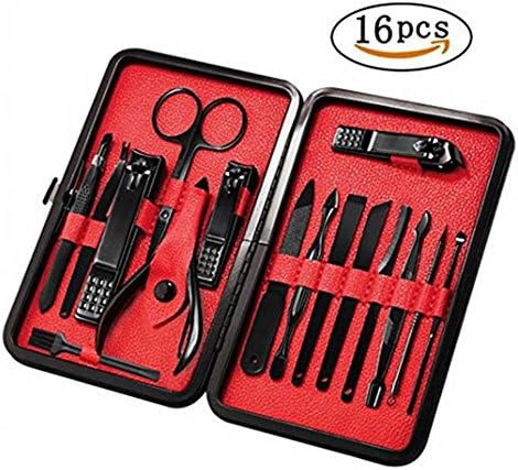 Manicure Pedicure Set - 16 In 1 Nail Clippers Kit Nail Tools Professional Stainless Steel Nail Scissors Grooming Kit &amp; Nail Cuticle Remover Tool Kit with Portable Travel Case (black)