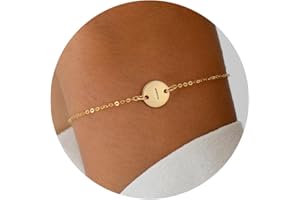 BAYLAY Gold Initial Bracelets for Women Girls Gifts - 18K Gold Plated Letter Initial Bracelet Dainty Disc Monogram Bracelet Gold Bracelets for Women Gold Jewelry Gifts for Women Teen Girls