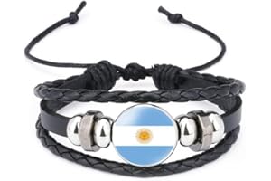 vmcoatdu World Many National Flags Bangle Retro Alloy Leather Bracelet for National Flag Braided Rope Bracelet Bangle