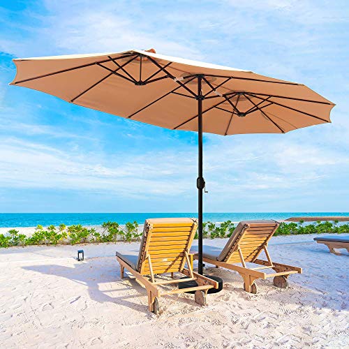 Cozy Daisy 15 FT Patio Umbrella Outdoor Double-Sided Large with Crank For Outside Shade Sofa or Pool, 12 Ribs，Base Not Included, Beige