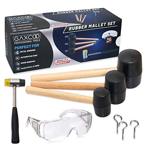 Wood Handle Rubber Mallet Hammer 5 Piece Set 8Oz, 16Oz & 32Oz Mallets