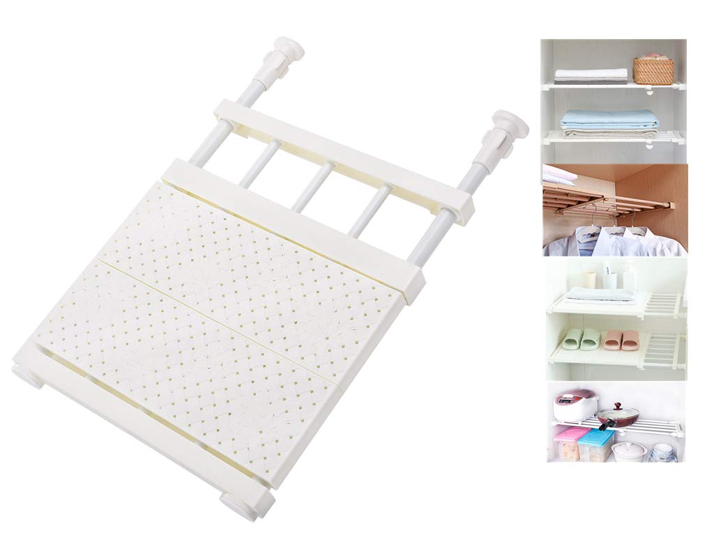 OAKNO Telescopic Shelf Adjustable No Drilling Carbon Steel Shelf for Bedroom Bathroom Kitchen White 33-53cm