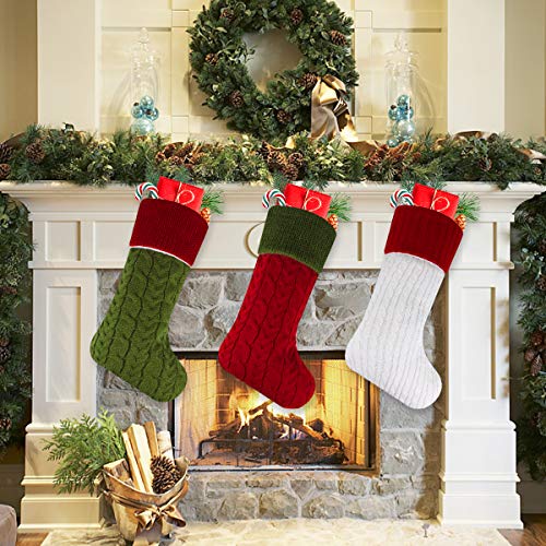 Libay Knit Christmas Stockings, 3 Pack 18" Large Size Cable Knit
