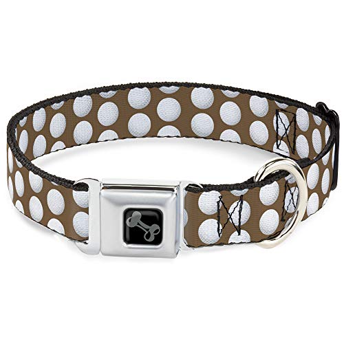 Dog Collar Seatbelt Buckle Golf Balls Tan White 15 to 26 Inches 1.0 Inch Wide