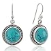 925 Sterling Silver Blue Turquoise Gemstone Rope Edge Round Dangle Hook Earrings 1.2