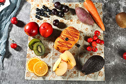 Beeswax Food Wraps Pack of 5, Handmade and Waterproof Reusable Sandwich and Food Wrap Set, Sustainable and Washable Wraps To Keep Food Fresh in 2 Small, 2 Medium, 1 Large Size