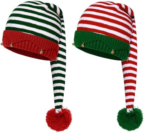 Christmas Elf Knitted Beanie Hat with Pompom Balls Long Tail Amazon.com: Kafeimali Baby Christmas Elf Long Tail Crochet  main image 4