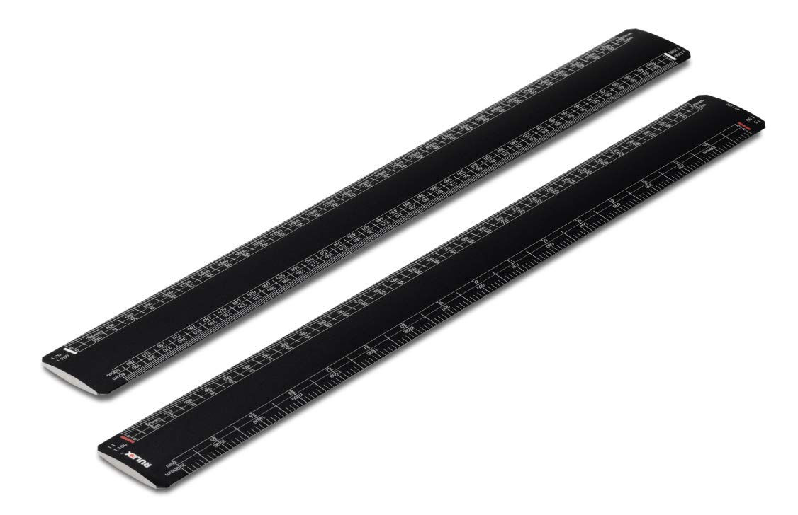 Rulex 30cm 12 inch Flat Oval Metric Black Finish Scale Ruler 1:1 1:100 1:5 1:50/1:20 1:200 1:1250 1:2500 - UK Manufactured