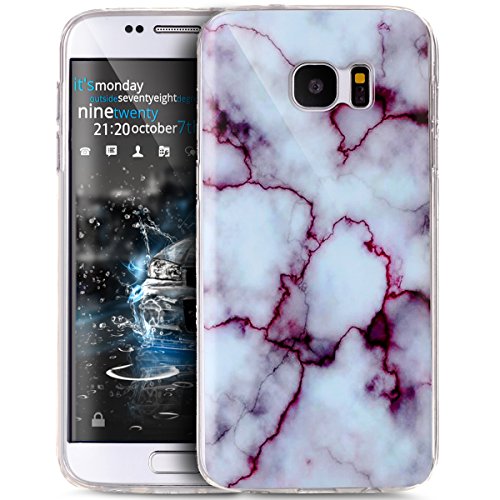 Galaxy S7 Edge Case,ikasus Galaxy S7 Edge case Marble,Galaxy S7 Edge TPU Case,Glossy Marble Ultra Slim Thin Flexible Soft Silicone TPU Bumper Rubber Protective Case for Galaxy S7 Edge - White Purple