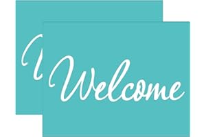 OLYCRAFT 2pcs 11x8.6 Inch Self-Adhesive Silk Screen Printing Stencil "Welcome" Sign Reusable Mesh Stencils Transfer Washable for DIY T-Shirt Pillow Fabric Painting Decoration Word Welcome