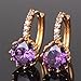 GULICX Cubic Zirconia Yellow Gold Tone Round Created Amethyst Purple Stone Hoop Earrings
