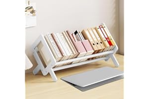 Fox Claw Wood Tilting Bookcase in Living Room/Home/Office, Desktop Book Shelf Organizer Bookshelves Storage Rack for CDs/Magazine/Books Display (White, 16"-L)
