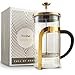 VonShef French Press Cafetiere Glass Heat Resistant Coffee Maker, Stainless Steel, Gold, 1 Liter, 8 Cup