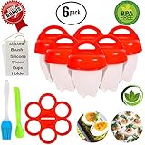 No.1 Hard Boiled Silicone Egg Cooker Without The Shell, Non Stick Egg Boil Poacher, As Seen On TV, With Bonus Holder, Silicone Oil Brush & Silicone Spoon, (6pc), Red (Updated and New Complete Set)