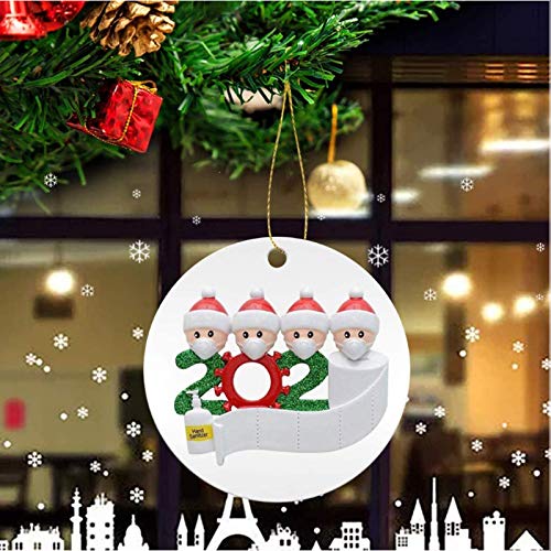 Christmas Ornaments 2020 Xmas Decorative Ornament DIY Quarantine Family Personalized Name with Face Mask Hand Sanitizer Toilet Paper, Creative Gifts for Family Customized (Family of 4 --White, 1 Pcs)