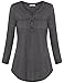 Women Blouses, Tunic Blouse Vivilli Women's Henley V Neck Cuffed Sleeve Soft Business Casual Wear T Shirt Tops Charcoal XX-Large