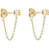 S.Leaf 925 Sterling Silver 18Karat Gold Plated Chain Earrings for Women Hypoallergenic Cubic Zirconia Tassel Drop Dangle Stud Earrings Bridesmaid Gifts Best Friend Birthday Gifts for Women Trendy Birthstone