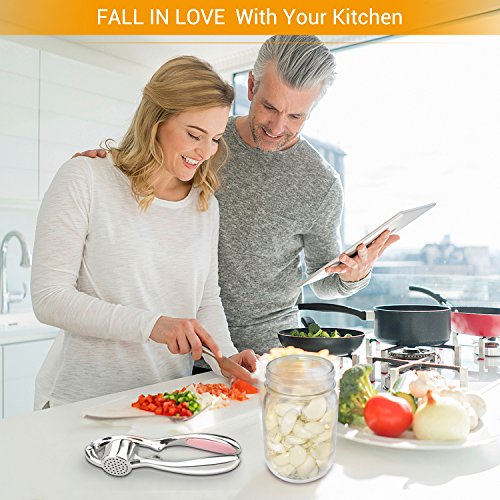 Garlic Press and Peeler Set garlic mincer Stainless Steel Kitchen Garlic Mincer and Professional Heavy Soft-Handled (wihte1)