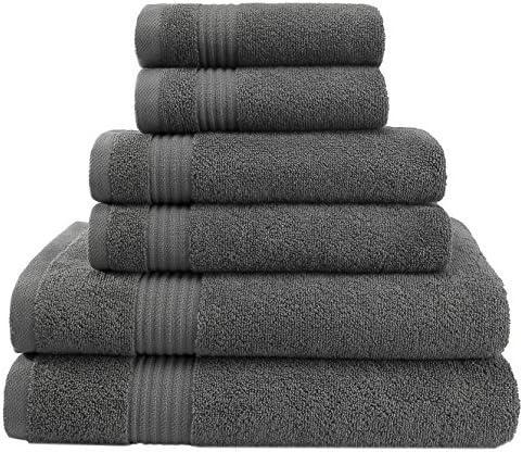 Super Absorbent and Soft Hotel &amp; Spa Quality, 100% Genuine Cotton, 6 Piece Turkish Towel Set for Kitchen and Decorative Bathroom Sets Includes 2 Bath Towels 2 Hand Towels 2 Washcloths, Charcoal Grey