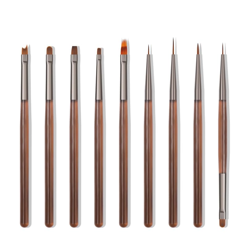 Nail Art Brushes Set, 9pcs Nail Design Painting Brushes, Professional Nail Art Design Brushes, Nail Fine Liner Brushes, Brown
