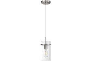 DORAIMI LIGHTING Modern Farmhouse Kitchen Island Hanging Pendant Light Fixture,Clear Glass Chandelier Shade for Over Sink Dining Room Bedside Hallway (4.7" Glass Brushed Nickel Cord, 1 Pack)