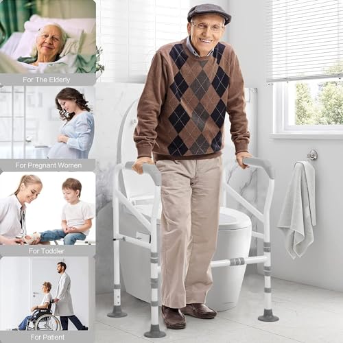 ybaymy Toilet Support Frame Height Width Adjustable Toilet Handrail No Drilling Required Safety Frames for Toilets, Toilet Stand Up Aid for Seniors, Disabled People and Pregnant Women