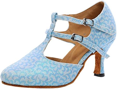 CFP 7102 Dance Shoes for Women Latin Tango Cha-Cha Swing Ballroom Party Wedding Sudue Sole 2IN Low Heel T-bar Colsed Toe PU