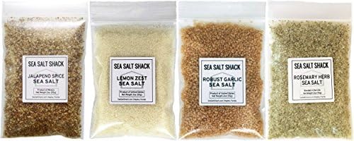 Sea Salt Shack Infused Variety 4 Pack | Jalapeno Spice, Lemon Zest, Robust Garlic, Rosemary Herb Sea Salts (2oz Each)