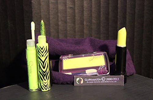 YELLOW NEON DELUXE Theatrical Make Up Set w/ Cream Stick, Gel Mascara, Cream Blush/Rouge, &amp; Lip Gloss, UV, Black Light, Rave, Party