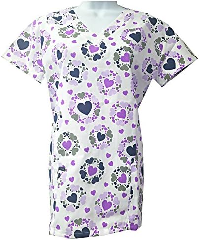 Zikit NY Valentine's Hearts Love Scrub Tops Size XS-2XL New Nursing Medical Holiday Print (M, Navy)