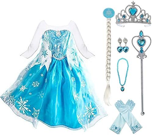 LOEL Princess Costume Blue Dress, Christmas Party Dress Up with Accessories for Little Girls