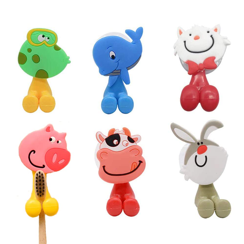CRITIVE-S Kids Toothbrush Holder With Suction Cup Set of 6 - Toothbrush Head Holder - 6 Animals Waterproof Wall Mounted Bathroom Toothbrush Holder(Style Random)