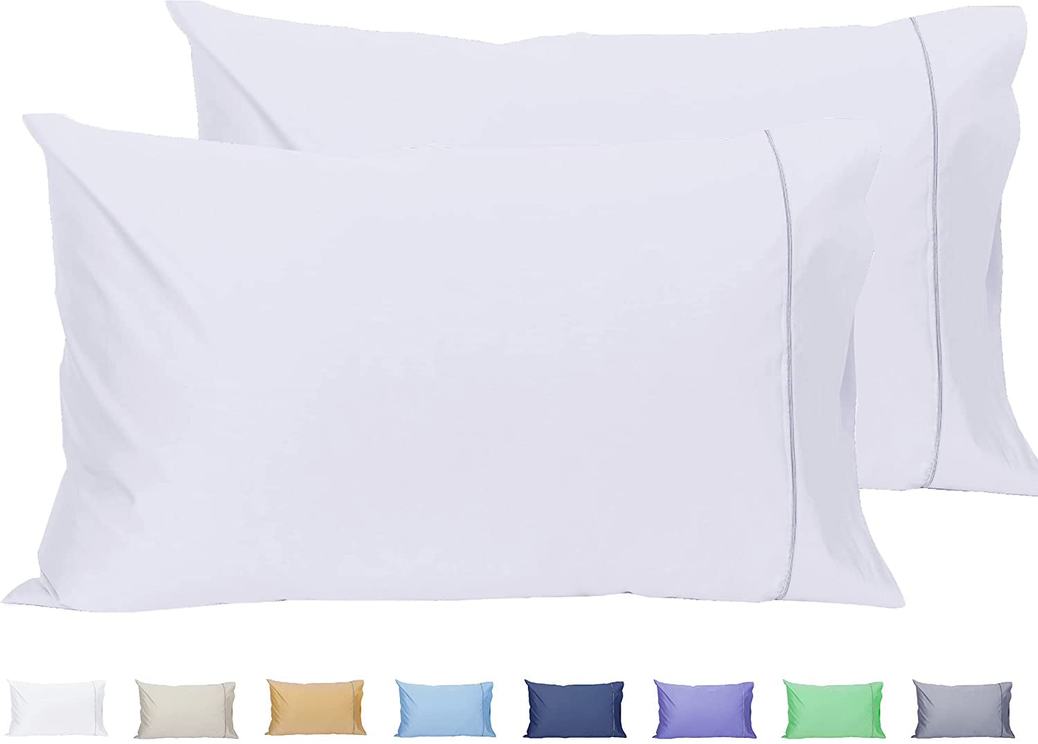 Precious Star Linen Queen Pillowcases - Set of 2 - Envelope Closure - Soft 100% Cotton 20x30 Inch Pillowcase for Sleeping Breathable & Silky Bed Pillow Cover Hotel Pillowcases White Solid