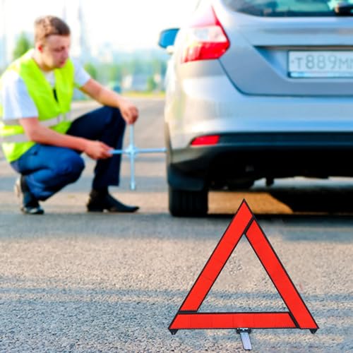 Houkary 3 in1 Yellow Triangle and Vest for Car Foldable Warning Triangle Kit and Yellow Vest High Reflectivity Triangle Car Kit for Cars Complies with European ECE Standards