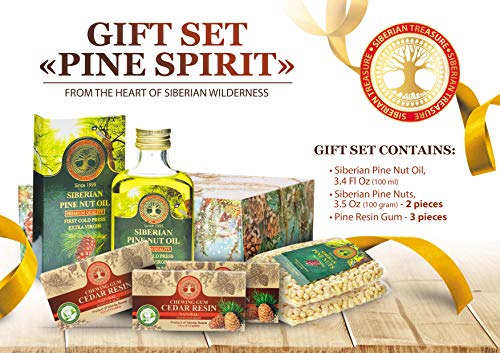Gift Set"PINE SPIRIT" from the Heart of Siberian Wilderness, Gift Baskets: Pine Nuts, Pine Nut Oil, Natural Gum