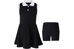 SPFASZEIV Girls Tennis Dress Kids Polo Golf Dress with Separate Shorts Pockets Sleeveless Toddler Tennis Outfit 5-15 Years