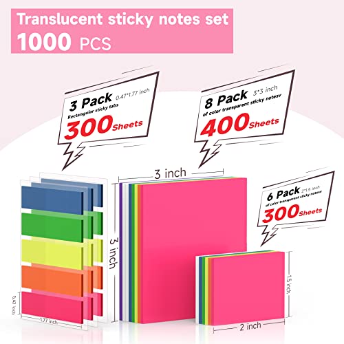 DAUPIN 1000 Sheets Transparent Sticky Notes Set, Clear Sticky Notes 3 ×