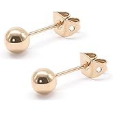 Titanium Flat Dot and Ball Stud Earrings Hypoallergenic for Women Men Rose Gold/Gold/Silver/Black Round Disc Earrings 3mm-6mm Options for Sensitive Ear(2pcs)