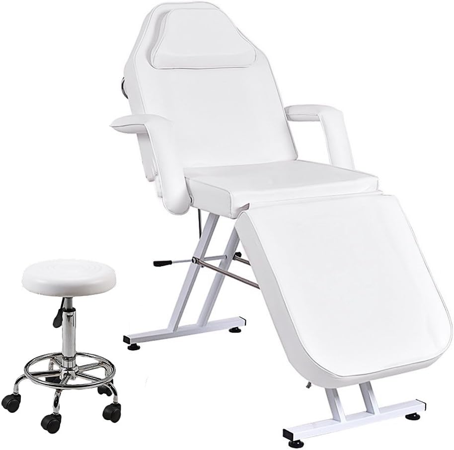 OUTAD Salon Beauty Chair Balance Massage Table Tattoo Facial Couch Bed Beauty Bed W/ Stool (White)