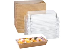 XIAOHONG 50 Pack Paper Charcuterie Boxes with Clear Lids, 7.5'' Brown Disposable Food Containers Bakery Boxes for Sandwich,cake roll, Hot Cocoa Bombs, Strawberries, Cookies