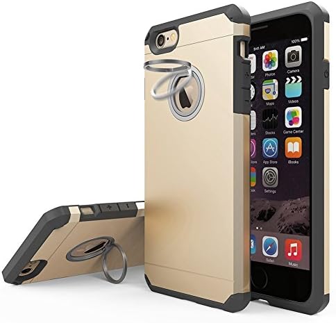 TOP COVER Silicone Shock Absorber Solid Armor Case for iPhone 6 /6s with Ring Kickstand[Champagne Gold]