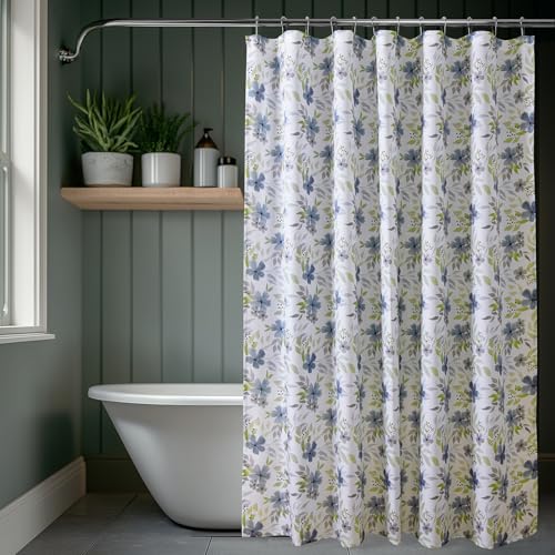 HPD Half Price Drapes Blossom Printed Shower Curtain 71 Inches Long with 12 Hoo…