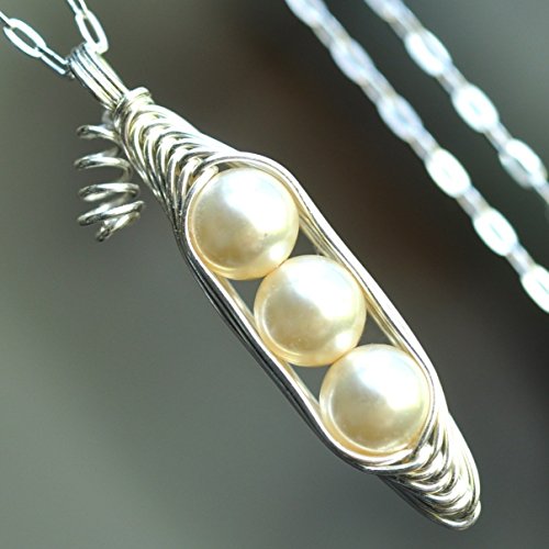 image for Mu-Yin Jewelry Three Peas in a pod necklace - cream peapod pendant - o